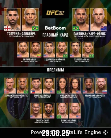 UFC 317 прямая трансляция 29 июня 2025 смотреть онлайн